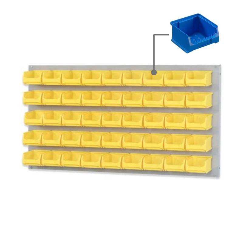PROREGAL Trägersystem Graue Systemplatte mit 45 x Blauen Sichtlagerboxen 1,0 Maße H x B 50 x 100 cm Sichtlagerbox Sichtlagerbehälter von PROREGAL