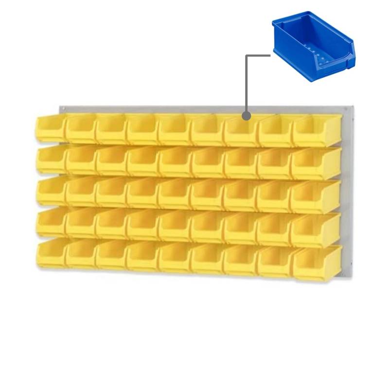 PROREGAL Trägersystem Graue Systemplatte mit 45 x Blauen Sichtlagerboxen 2,0 Maße H x B 50 x 100 cm Sichtlagerbox Sichtlagerbehälter von PROREGAL