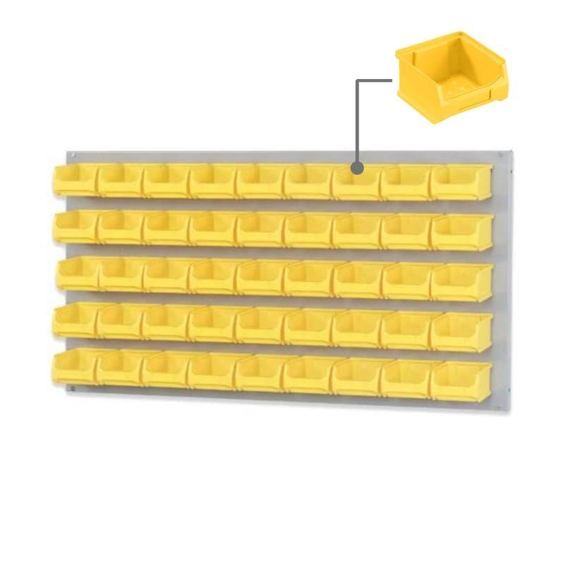 PROREGAL Trägersystem Graue Systemplatte mit 45 x Gelben Sichtlagerboxen 1,0 Maße H x B 50 x 100 cm Sichtlagerbox Sichtlagerbehälter von PROREGAL