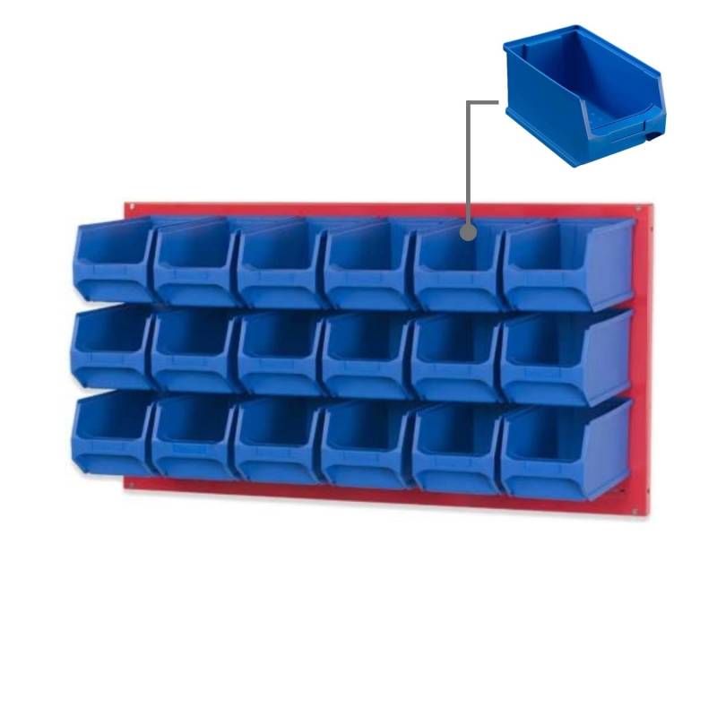 PROREGAL Trägersystem Rote Systemplatte mit 18 x Blauen Sichtlagerboxen 3,0 Maße H x B 50 x 100 cm Sichtlagerbox Sichtlagerbehälter von PROREGAL
