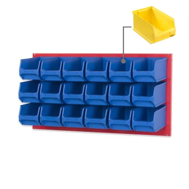 PROREGAL Trägersystem Rote Systemplatte mit 18 x Gelben Sichtlagerboxen 3,0 Maße H x B 50 x 100 cm Sichtlagerbox Sichtlagerbehälter von PROREGAL