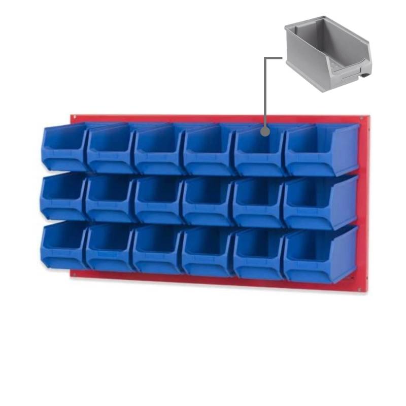 PROREGAL Trägersystem Rote Systemplatte mit 18 x Grauen Sichtlagerboxen 3,0 Maße H x B 50 x 100 cm Sichtlagerbox Sichtlagerbehälter von PROREGAL