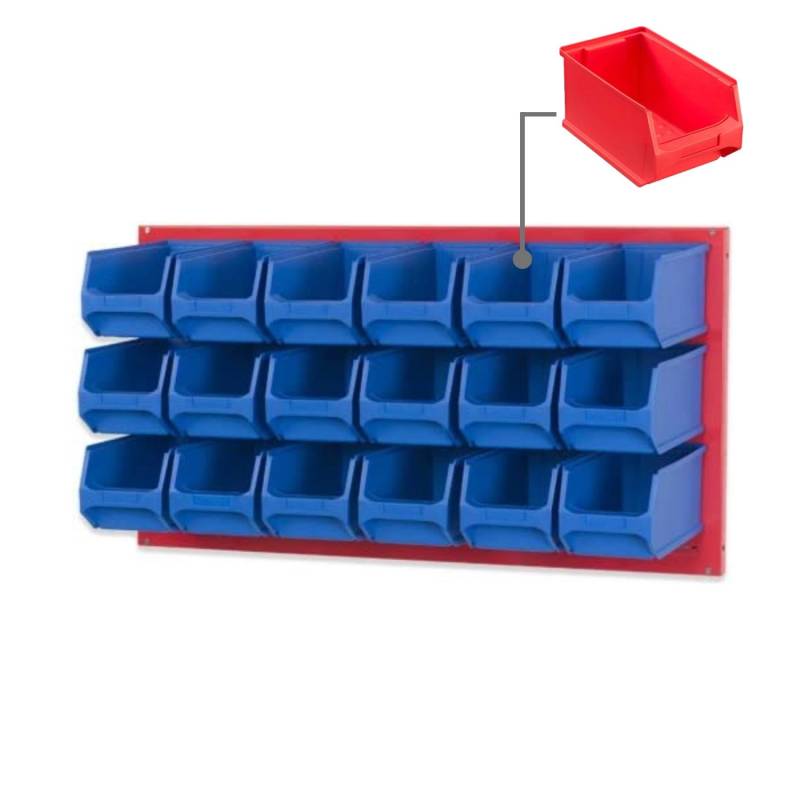 PROREGAL Trägersystem Rote Systemplatte mit 18 x Roten Sichtlagerboxen 3,0 Maße H x B 50 x 100 cm Sichtlagerbox Sichtlagerbehälter von PROREGAL