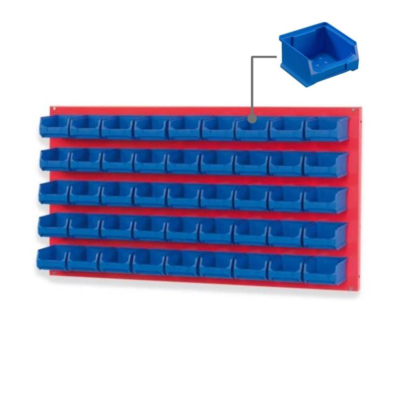 PROREGAL Trägersystem Rote Systemplatte mit 45 x Blauen Sichtlagerboxen 1,0 Maße H x B 50 x 100 cm Sichtlagerbox Sichtlagerbehälter von PROREGAL