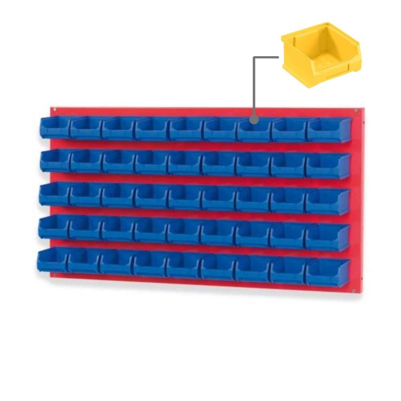 PROREGAL Trägersystem Rote Systemplatte mit 45 x Gelben Sichtlagerboxen 1,0 Maße H x B 50 x 100 cm Sichtlagerbox Sichtlagerbehälter von PROREGAL