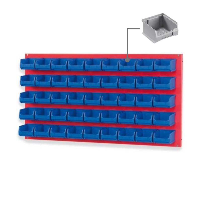 PROREGAL Trägersystem Rote Systemplatte mit 45 x Grauen Sichtlagerboxen 1,0 Maße H x B 50 x 100 cm Sichtlagerbox Sichtlagerbehälter von PROREGAL