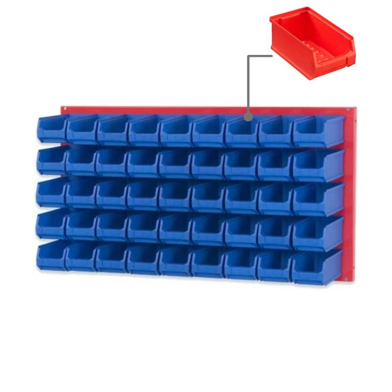 PROREGAL Trägersystem Rote Systemplatte mit 45 x Roten Sichtlagerboxen 2,0 Maße H x B 50 x 100 cm Sichtlagerbox Sichtlagerbehälter von PROREGAL