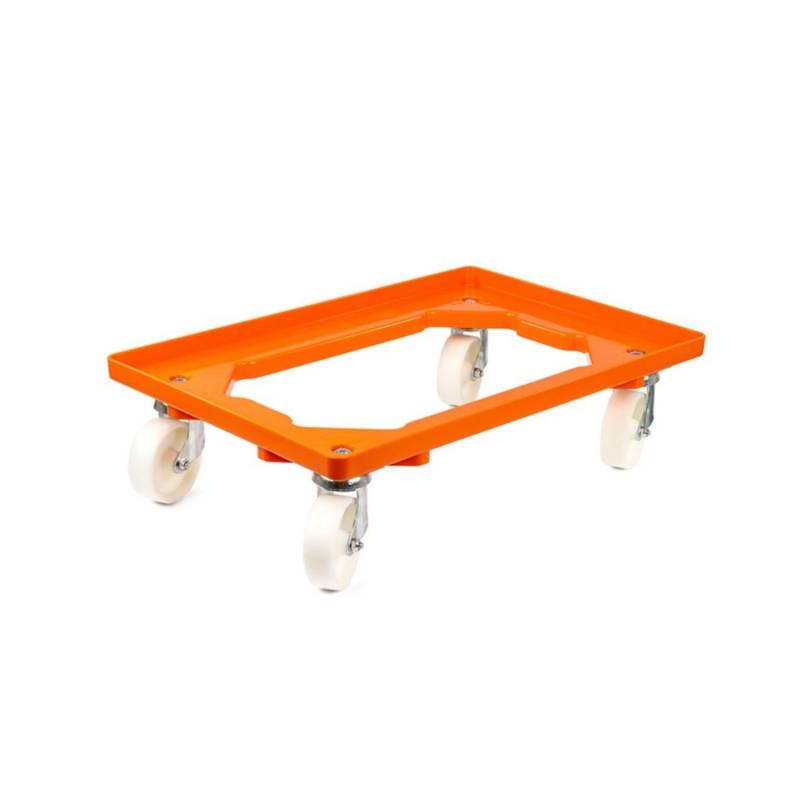 PROREGAL Transportroller für Euroboxen 60 x 40 cm mit Kunststoffräder Orange Offenes Deck 2 Lenkrollen und 2 Bockrollen Traglast 300 kg von PROREGAL