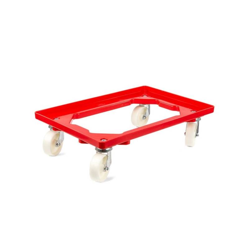 PROREGAL Transportroller für Euroboxen 60 x 40 cm mit Kunststoffräder Rot Offenes Deck 2 Lenkrollen und 2 Bremsrollen Traglast 300 kg von PROREGAL