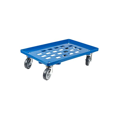 Transportroller für Euroboxen 60x40cm mit Gummiräder blau | Gitter/Rasterdeck | 4 Lenkrollen | Traglast 300kg | Kistenroller Logistikroller Rollwagen Profi-Fahrgestell von PROREGAL