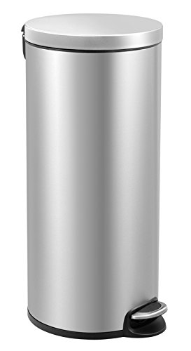 PROREGAL Treteimer mit stilvollem Pedal, leise schließendem Deckel & Kunststoffinneneimer | 30 Liter, HxBxT 65x29,2x36,6cm | Matt Edelstahl von PROREGAL