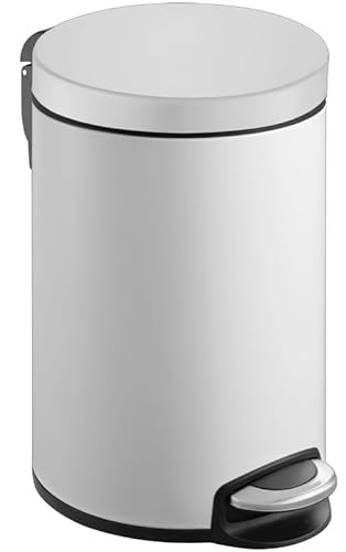 PROREGAL Treteimer mit stilvollem Pedal, leise schließendem Deckel & Kunststoffinneneimer | 8 Liter, HxBxT 35,5x22,6x30cm | Weiß von PROREGAL
