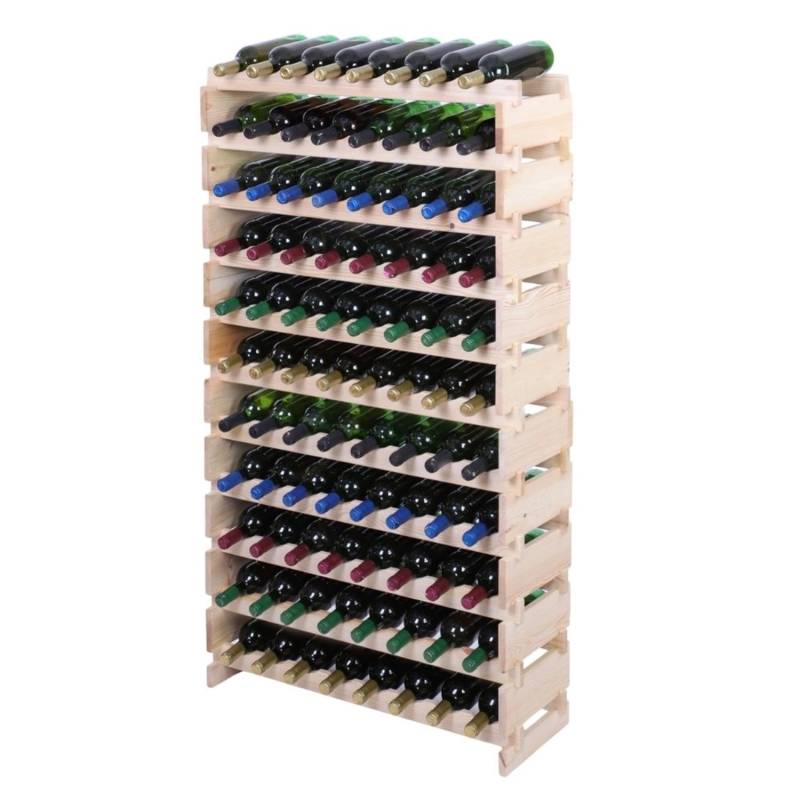 PROREGAL Weinregal VINOTECA FLEX PRO HxBxT 149x84x28cm 88 Flaschen Auf 11 Ebenen Massives Kiefernholz Natur Unbehandelt von PROREGAL