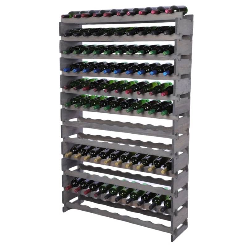 PROREGAL Weinregal VINOTECA FLEX PRO HxBxT 163x103x28cm 120 Flaschen Auf 12 Ebenen Massives Kiefernholz Grau von PROREGAL