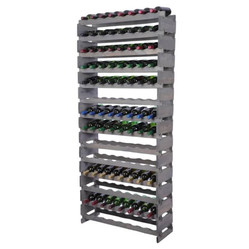PROREGAL Weinregal VINOTECA FLEX PRO HxBxT 191x84x28cm 112 Flaschen Auf 14 Ebenen Massives Kiefernholz Grau von PROREGAL