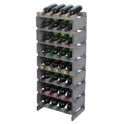 PROREGAL Weinregal VINOTECA Flex PRO | HxBxT 107x46x28cm | 32 Flaschen auf 8 Ebenen | Massives Kiefernholz | Grau | Weinhalter Weinständer Flaschenständer Flaschenregal Holzregal von PROREGAL