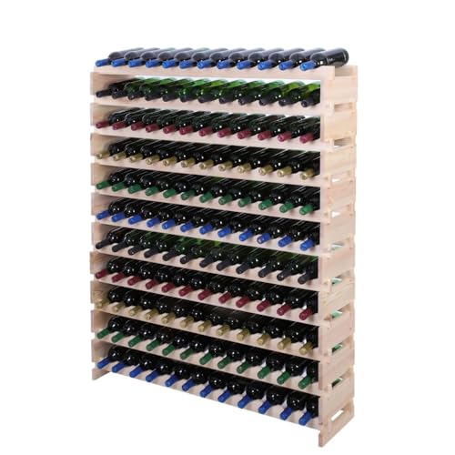 PROREGAL Weinregal VINOTECA Flex PRO | HxBxT 149x123x28cm | 132 Flaschen auf 11 Ebenen | Massives Kiefernholz | Natur unbehandelt | Weinhalter Weinständer Flaschenständer Flaschenregal Holzregal von PROREGAL