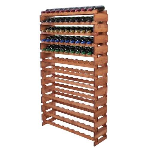 PROREGAL Weinregal VINOTECA Flex PRO | HxBxT 177x103x28cm | 130 Flaschen auf 13 Ebenen | Massives Kiefernholz | Braun geölt | Weinhalter Weinständer Flaschenständer Flaschenregal Holzregal von PROREGAL