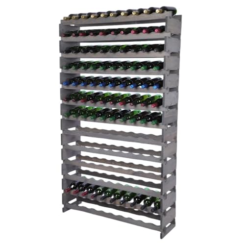 PROREGAL Weinregal VINOTECA Flex PRO | HxBxT 177x103x28cm | 130 Flaschen auf 13 Ebenen | Massives Kiefernholz | Grau | Weinhalter Weinständer Flaschenständer Flaschenregal Holzregal von PROREGAL