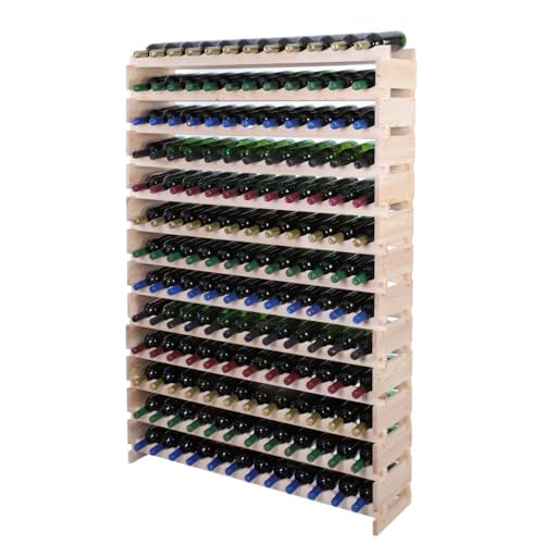 PROREGAL Weinregal VINOTECA Flex PRO | HxBxT 177x123x28cm | 156 Flaschen auf 13 Ebenen | Massives Kiefernholz | Natur unbehandelt | Weinhalter Weinständer Flaschenständer Flaschenregal Holzregal von PROREGAL