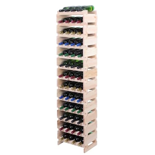 PROREGAL Weinregal VINOTECA Flex PRO | HxBxT 177x46x28cm | 52 Flaschen auf 13 Ebenen | Massives Kiefernholz | Natur unbehandelt | Weinhalter Weinständer Flaschenständer Flaschenregal Holzregal von PROREGAL