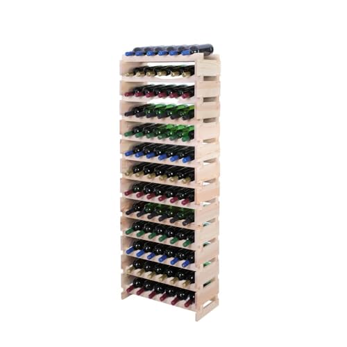 PROREGAL Weinregal VINOTECA Flex PRO | HxBxT 177x65x28cm | 78 Flaschen auf 13 Ebenen | Massives Kiefernholz | Natur unbehandelt | Weinhalter Weinständer Flaschenständer Flaschenregal Holzregal von PROREGAL