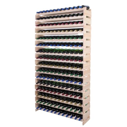 PROREGAL Weinregal VINOTECA Flex PRO | HxBxT 219x123x28cm | 192 Flaschen auf 16 benen | Massives Kiefernholz | Natur unbehandelt | Weinhalter Weinständer Flaschenständer Flaschenregal Holzregal von PROREGAL