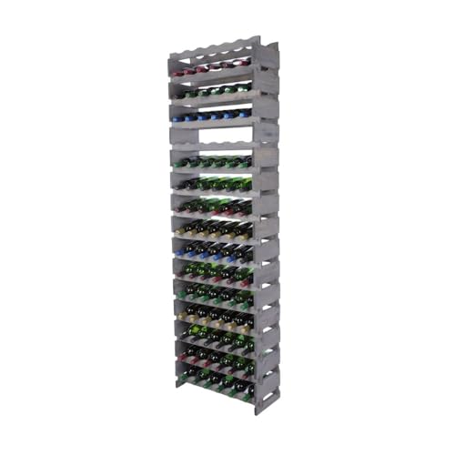 PROREGAL Weinregal VINOTECA Flex PRO | HxBxT 219x65x28cm | 96 Flaschen auf 16 Ebenen | Massives Kiefernholz | Grau | Weinhalter Weinständer Flaschenständer Flaschenregal Holzregal von PROREGAL
