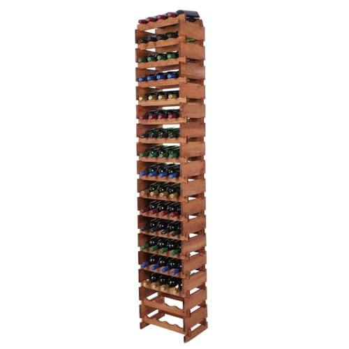 PROREGAL Weinregal VINOTECA Flex PRO | HxBxT 233x46x28cm | 68 Flaschen auf 17 Ebenen | Massives Kiefernholz | Braun geölt | Weinhalter Weinständer Flaschenständer Flaschenregal Holzregal von PROREGAL