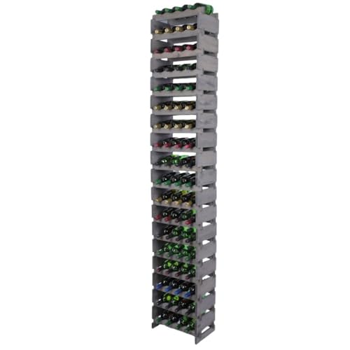 PROREGAL Weinregal VINOTECA Flex PRO | HxBxT 247x46x28cm | 72 Flaschen auf 18 Ebenen | Massives Kiefernholz | Grau | Weinhalter Weinständer Flaschenständer Flaschenregal Holzregal von PROREGAL