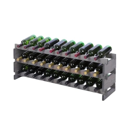 PROREGAL Weinregal VINOTECA Flex PRO | HxBxT 37x103x28cm | 30 Flaschen auf 3 Ebenen | Massives Kiefernholz | Grau | Weinhalter Weinständer Flaschenständer Flaschenregal Holzregal von PROREGAL