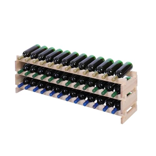 PROREGAL Weinregal VINOTECA Flex PRO | HxBxT 37x123x28cm | 36 Flaschen auf 3 Ebenen | Massives Kiefernholz | Natur unbehandelt | Weinhalter Weinständer Flaschenständer Flaschenregal Holzregal von PROREGAL