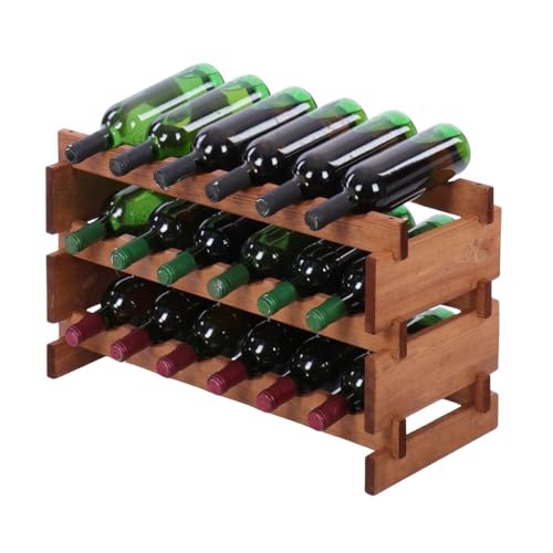 PROREGAL Weinregal VINOTECA Flex PRO | HxBxT 37x65x28cm | 18 Flaschen auf 3 Fbenen | Massives Kiefernholz | Braun geölt | Weinhalter Weinständer Flaschenständer Flaschenregal Holzregal von PROREGAL