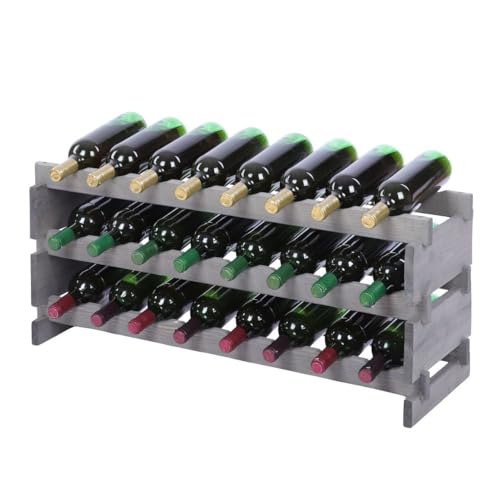 PROREGAL Weinregal VINOTECA Flex PRO | HxBxT 37x84x28cm | 24 Flaschen auf 3 Ebenen | Massives Kiefernholz | Grau | Weinhalter Weinständer Flaschenständer Flaschenregal Holzregal von PROREGAL