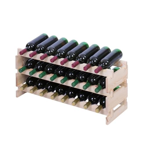 PROREGAL Weinregal VINOTECA Flex PRO | HxBxT 37x84x28cm | 24 Flaschen auf 3 Ebenen | Massives Kiefernholz | Natur unbehandelt | Weinhalter Weinständer Flaschenständer Flaschenregal Holzregal von PROREGAL