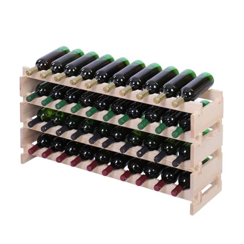 PROREGAL Weinregal VINOTECA Flex PRO | HxBxT 51x103x28cm | 40 Flaschen auf 4 Ebenen | Massives Kiefernholz | Natur unbehandelt | Weinhalter Weinständer Flaschenständer Flaschenregal Holzregal von PROREGAL
