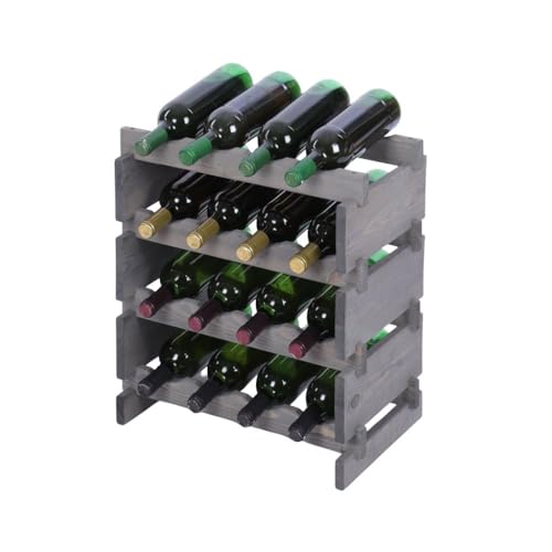 PROREGAL Weinregal VINOTECA Flex PRO | HxBxT 51x46x28cm | 16 Flaschen auf 4 Ebenen | Massives Kiefernholz | Grau | Weinhalter Weinständer Flaschenständer Flaschenregal Holzregal von PROREGAL