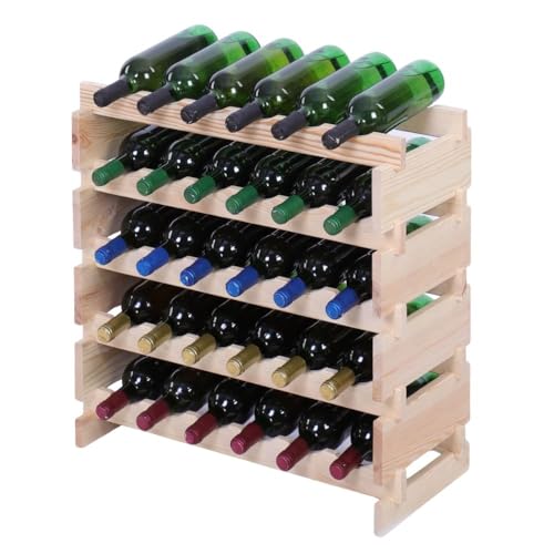 PROREGAL Weinregal VINOTECA Flex PRO | HxBxT 65x65x28cm | 30 Flaschen auf 5 Ebenen | Massives Kiefernholz | Natur unbehandelt | Weinhalter Weinständer Flaschenständer Flaschenregal Holzregal von PROREGAL