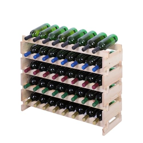 PROREGAL Weinregal VINOTECA Flex PRO | HxBxT 65x84x28cm | 40 Flaschen auf 5 Ebenen | Massives Kiefernholz | Natur unbehandelt | Weinhalter Weinständer Flaschenständer Flaschenregal Holzregal von PROREGAL