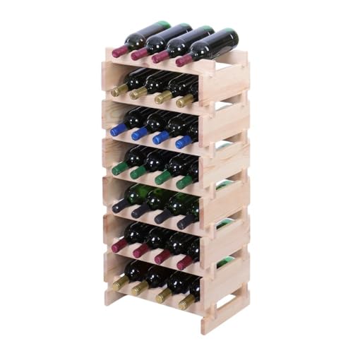 PROREGAL Weinregal VINOTECA Flex PRO | HxBxT 93x46x28cm | 28 Flaschen auf 7 Ebenen | Massives Kiefernholz | Natur unbehandelt | Weinhalter Weinständer Flaschenständer Flaschenregal Holzregal von PROREGAL