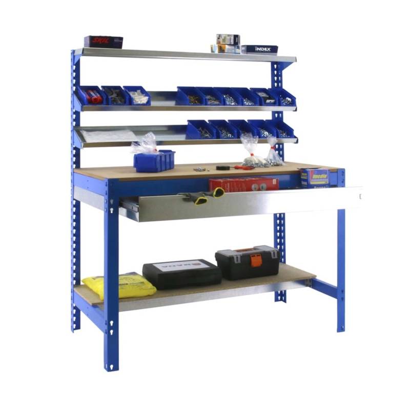 PROREGAL Werkbank Buffalo mit Frontablage und Schubfach HxBxT 84 x 150 x 76 cm Traglast 600 kg Blau von PROREGAL