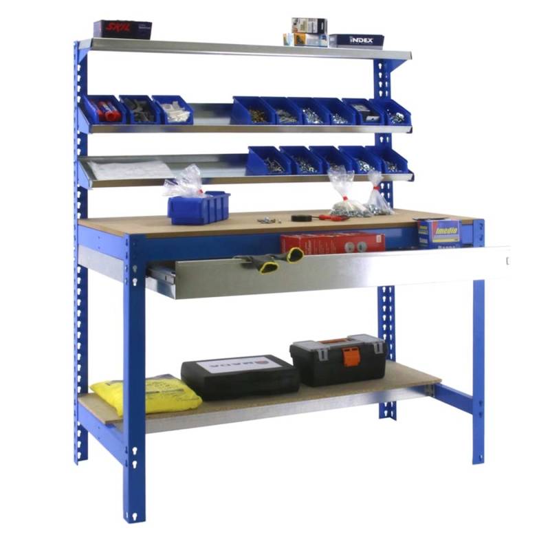 PROREGAL Werkbank Buffalo mit Frontablage und Schubfach HxBxT 84 x 90 x 61 cm Traglast 400 kg Blau von PROREGAL