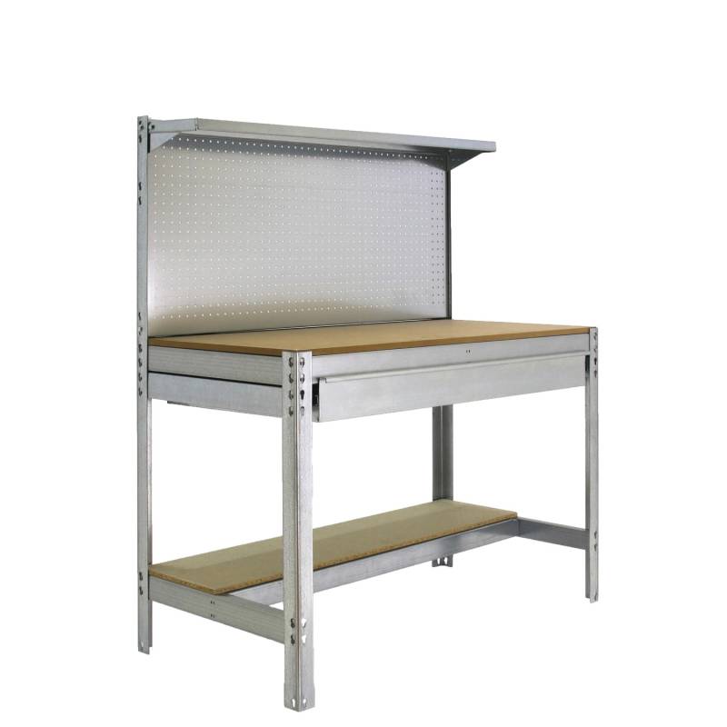PROREGAL Werkbank Buffalo mit Werkzeugwand Schubfach und Ablage HxBxT 84 x 150 x 61 cm Traglast 600 kg Verzinkt von PROREGAL