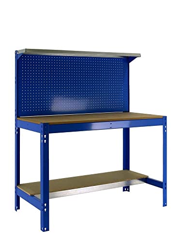 PROREGAL Werkbank Buffalo mit Werkzeugwand und Ablage | HxBxT 84x90x61cm | Traglast 400kg | Blau Werktisch Arbeitstisch Arbeitsbank Werkstattbank von PROREGAL