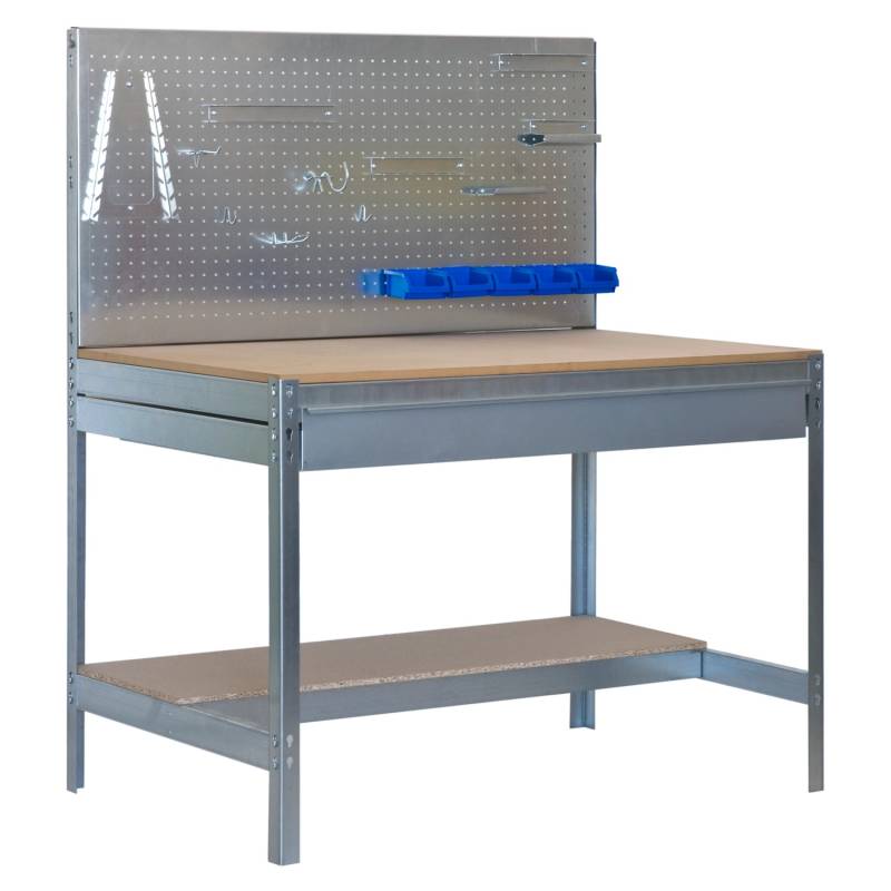 PROREGAL Werkbank Buffalo mit Werkzeugwand und Schubfach HxBxT 84 x 150 x 61 cm Traglast 600 kg Verzinkt von PROREGAL