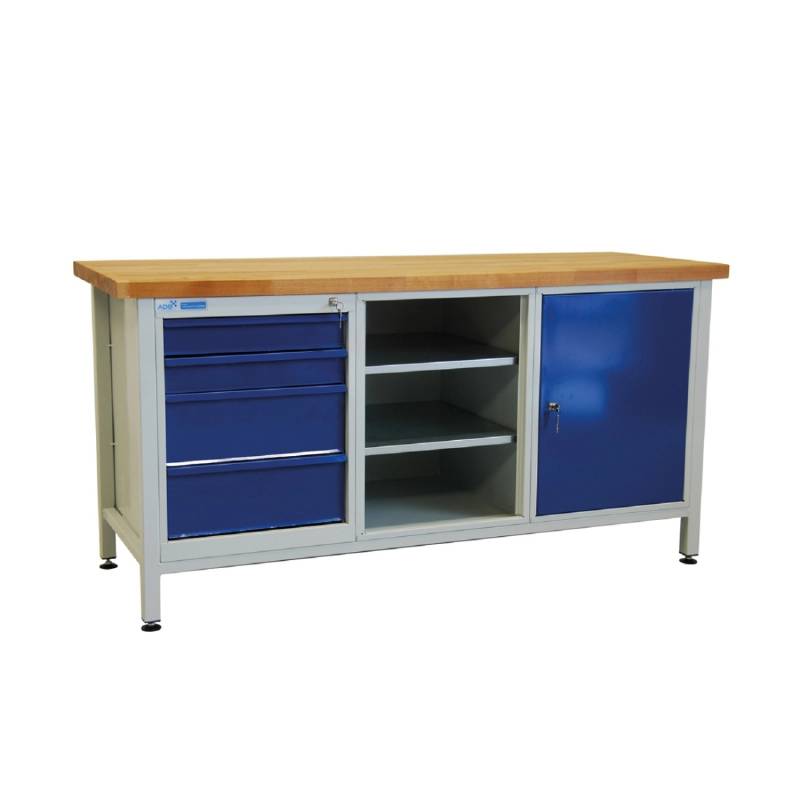 PROREGAL Werkbank Giant Rhino mit 4 Schubladen Regalfach 1 Tür HxBxT 84 x 170 x 60 cm Traglast 500 kg Lichtgrau Lichtblau von PROREGAL