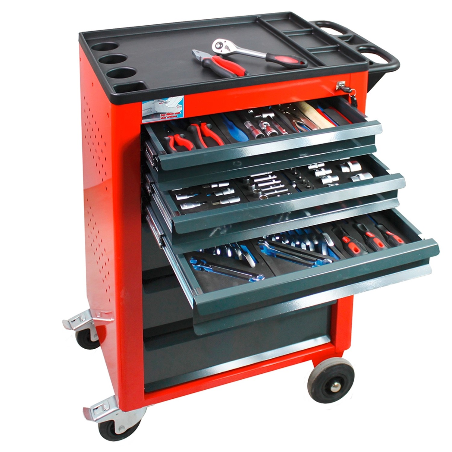 PROREGAL Werkstattwagen Cheetah 115 Teilig Werkzeugset 6 Schubladen HxBxT 96 x 61 x 45 cm Verkehrsrot PROREGAL Werkstattwagen Cheetah 115 Teilig Werkzeugset 6 Schubladen HxBxT 96 x 61 x 45 cm Verkehrsrot von PROREGAL
