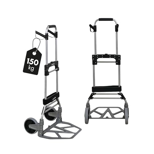 PROREGAL klappbare Aluminium Profi-Sackkarre Elephant | Traglast 150 kg | 6 kg leicht, ergonomische Griffe, Leichtlauf-Vollgummiräder, große Schaufel | Silber | Transportkarre von PROREGAL