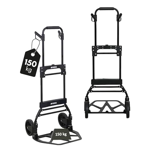 PROREGAL klappbare Aluminium Sackkarre Elephant | Traglast 150kg | 6 kg leicht | große Schaufel, Leichtlauf-Vollgummiräder | ergonomische, höhenverstellbare Griffe | Schwarz | Transportkarre von PROREGAL