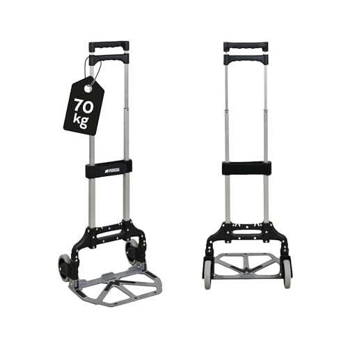 PROREGAL klappbare Aluminium Sackkarre Elephant | Traglast 70kg | 3 kg leicht | Leichtlauf-Vollgummiräder Leichtlauf große Schaufel | Silber | Transportkarre von PROREGAL